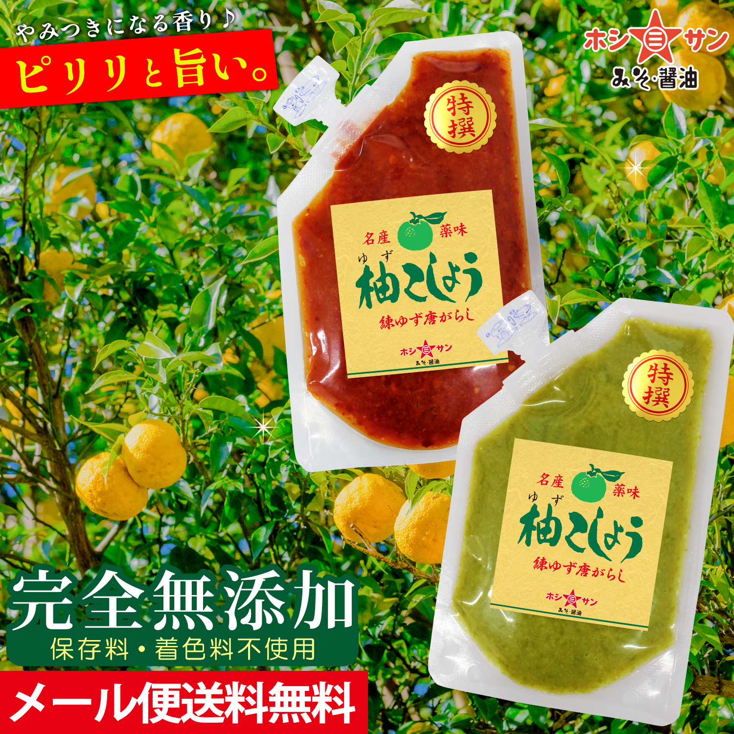 【メール便 送料無料】柚子こしょう 赤と青の柚子胡椒セット（80g×2袋）【九州くまもと老舗みそ醤油屋ホシサン】